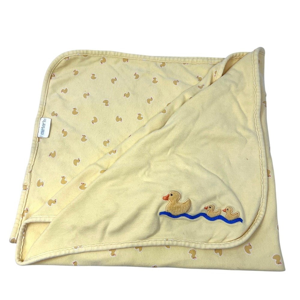 Vintage Baby Blanket Carter's Yellow Duckie Swimming Ducks Reversible Lovey